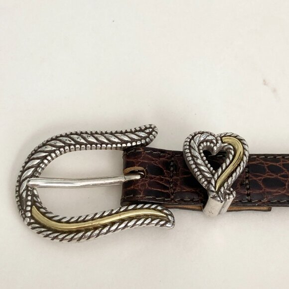 Vintage Brighton Womens Brown Leather Belt Imitation Alligator Size 28 Small - Picture 7 of 16